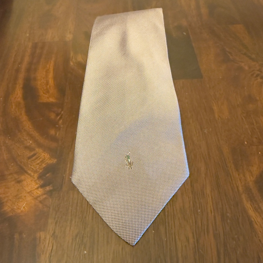 Polo Ralph Lauren Mens Silk Tie Tan Purple Micro Check Pony Logo Made in USA